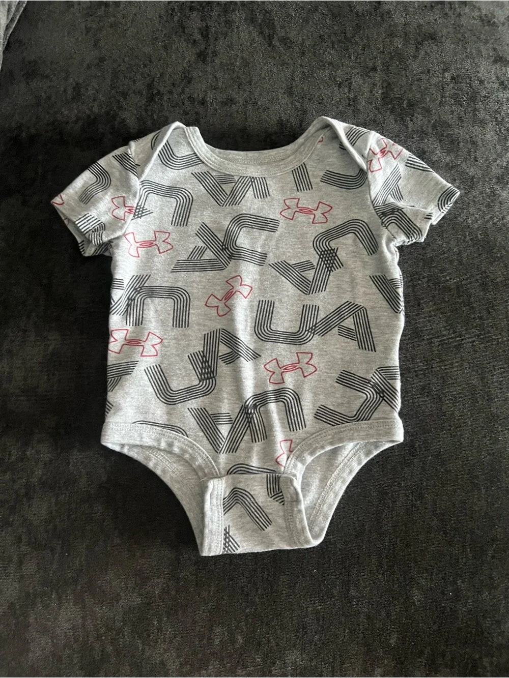 Under Armour Gray Baby One-Piece with Black and Red Logo Print